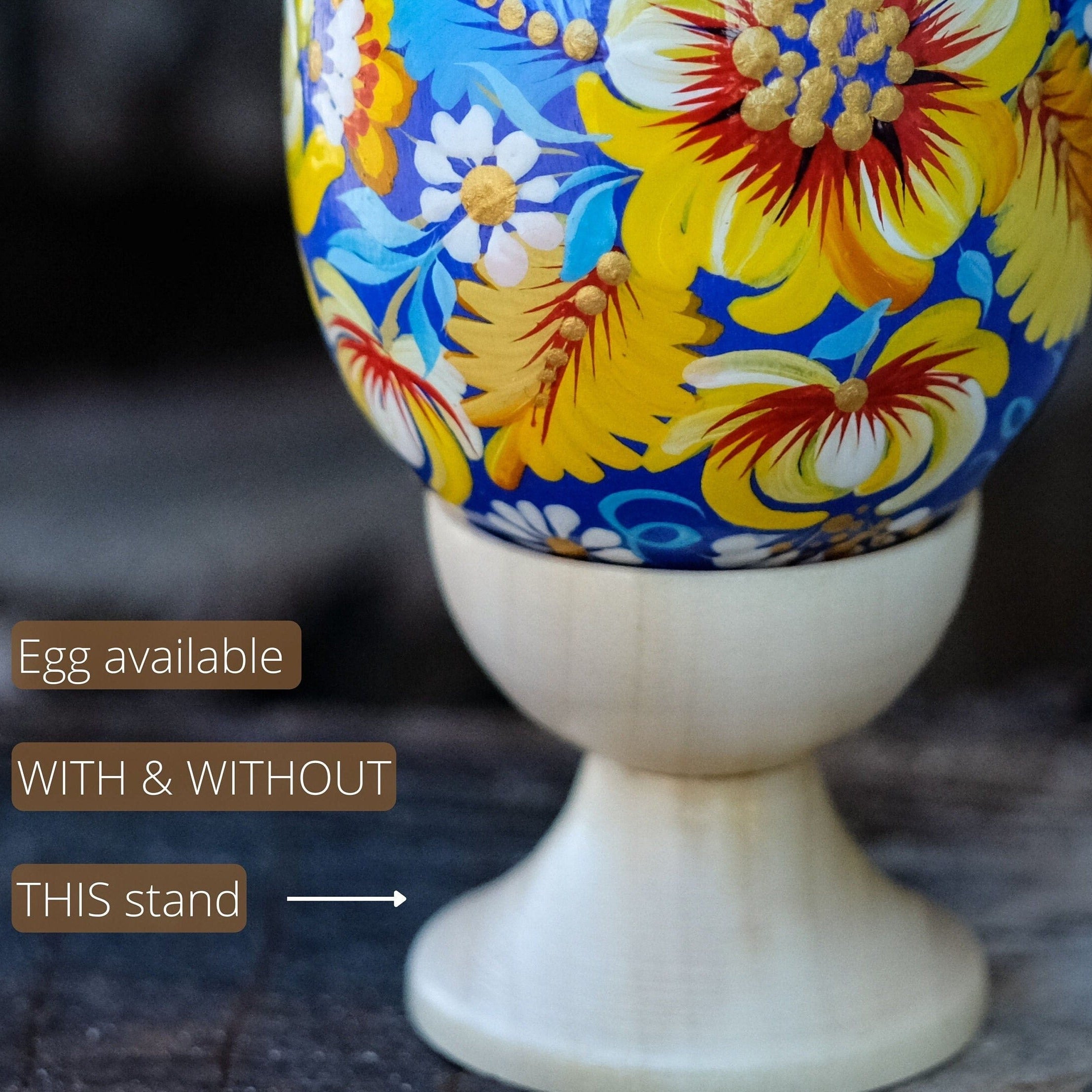 Large Blue & Yellow Ukrainian Easter Egg with Painted Pigeons