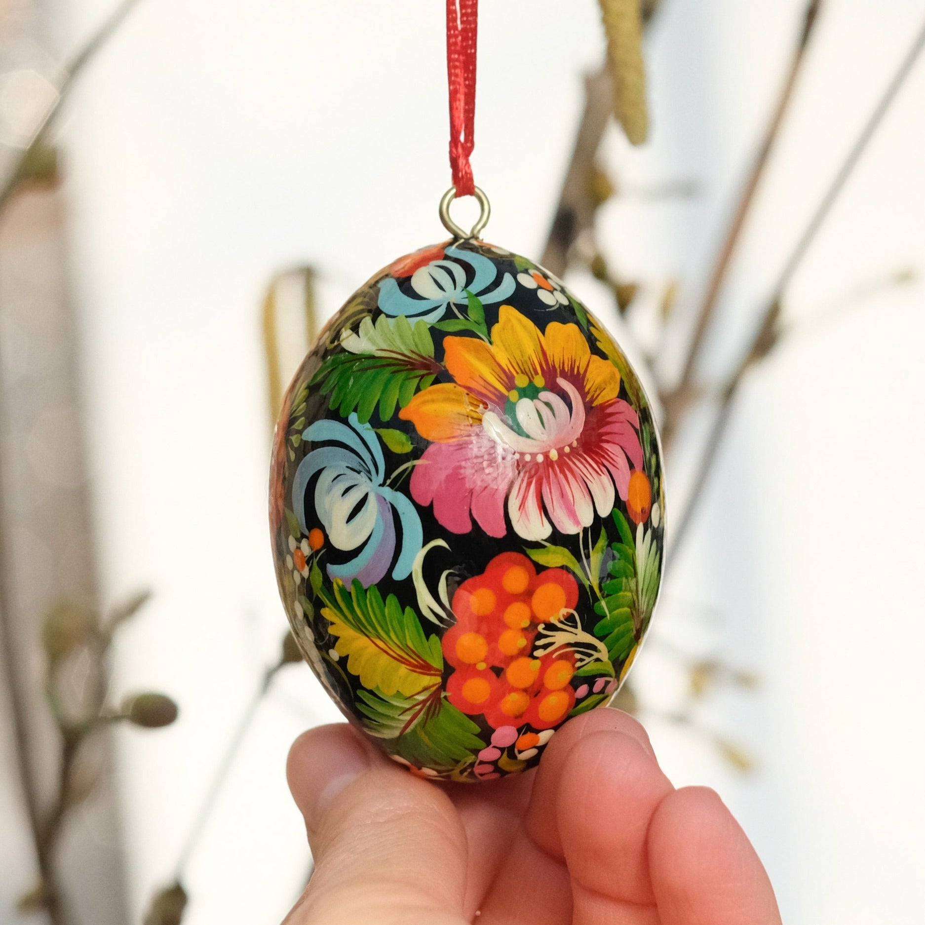 Personalized Hand-painted Wooden Ukrainian Pysanky Easter Egg with Ribbon