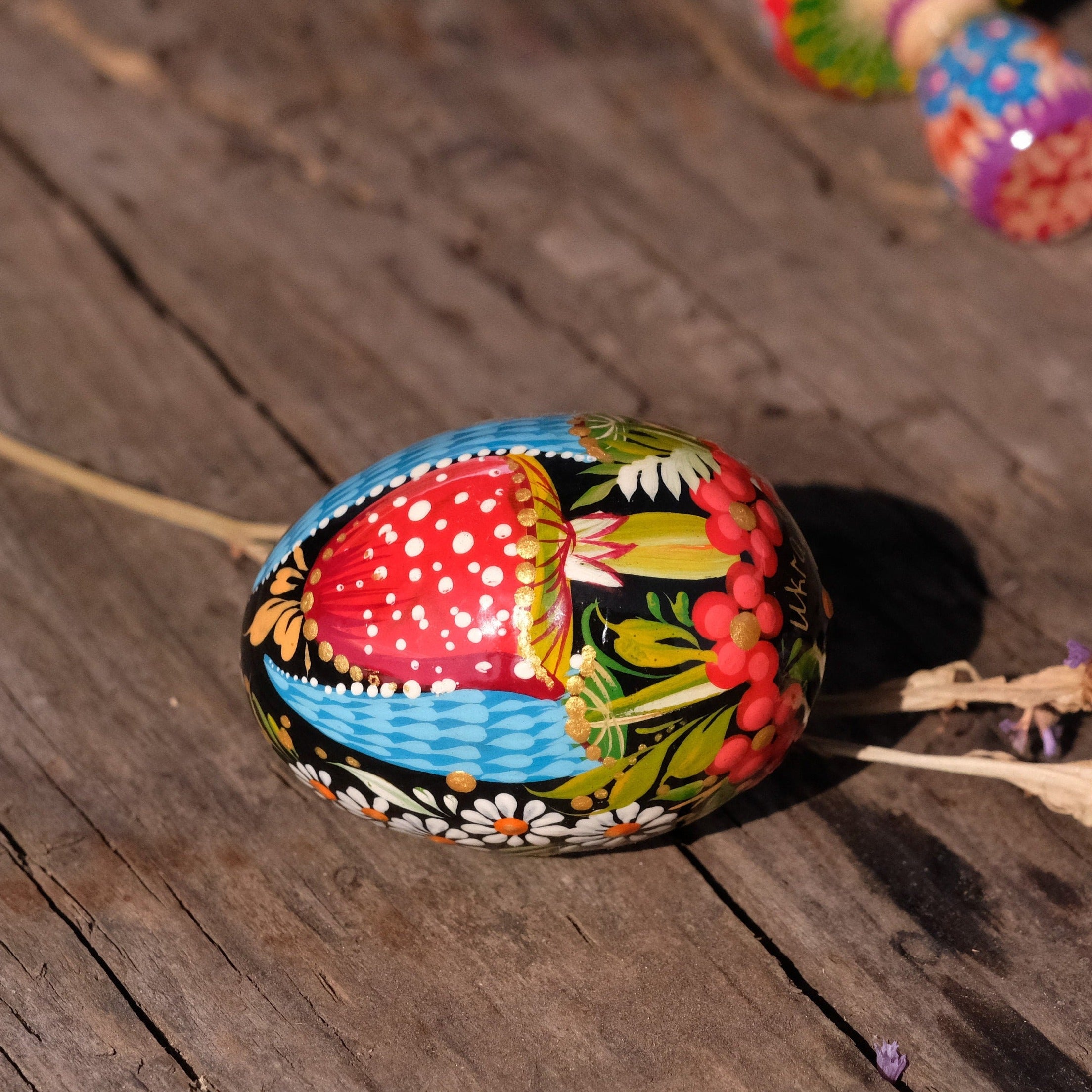 Ukranian Mushroom Easter egg ornament - Hand-painted Ukrainian Pysanky