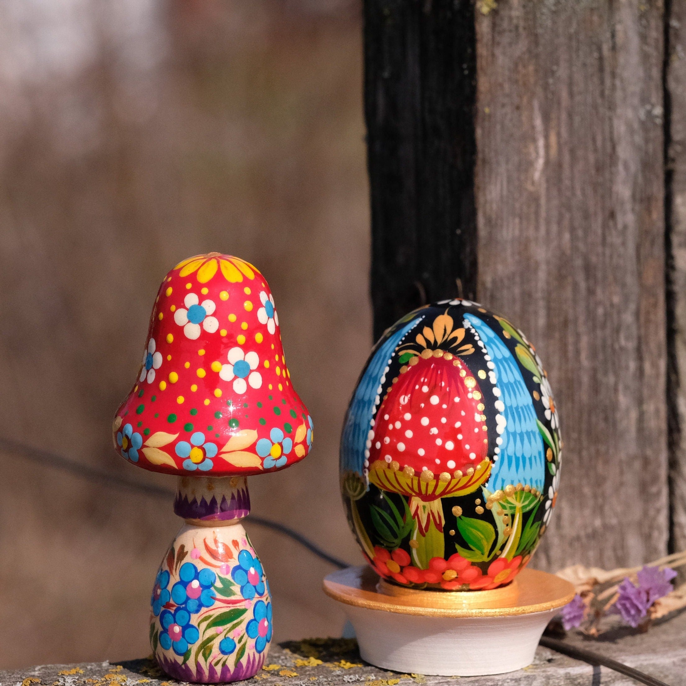 Ukranian Mushroom Easter egg ornament - Hand-painted Ukrainian Pysanky