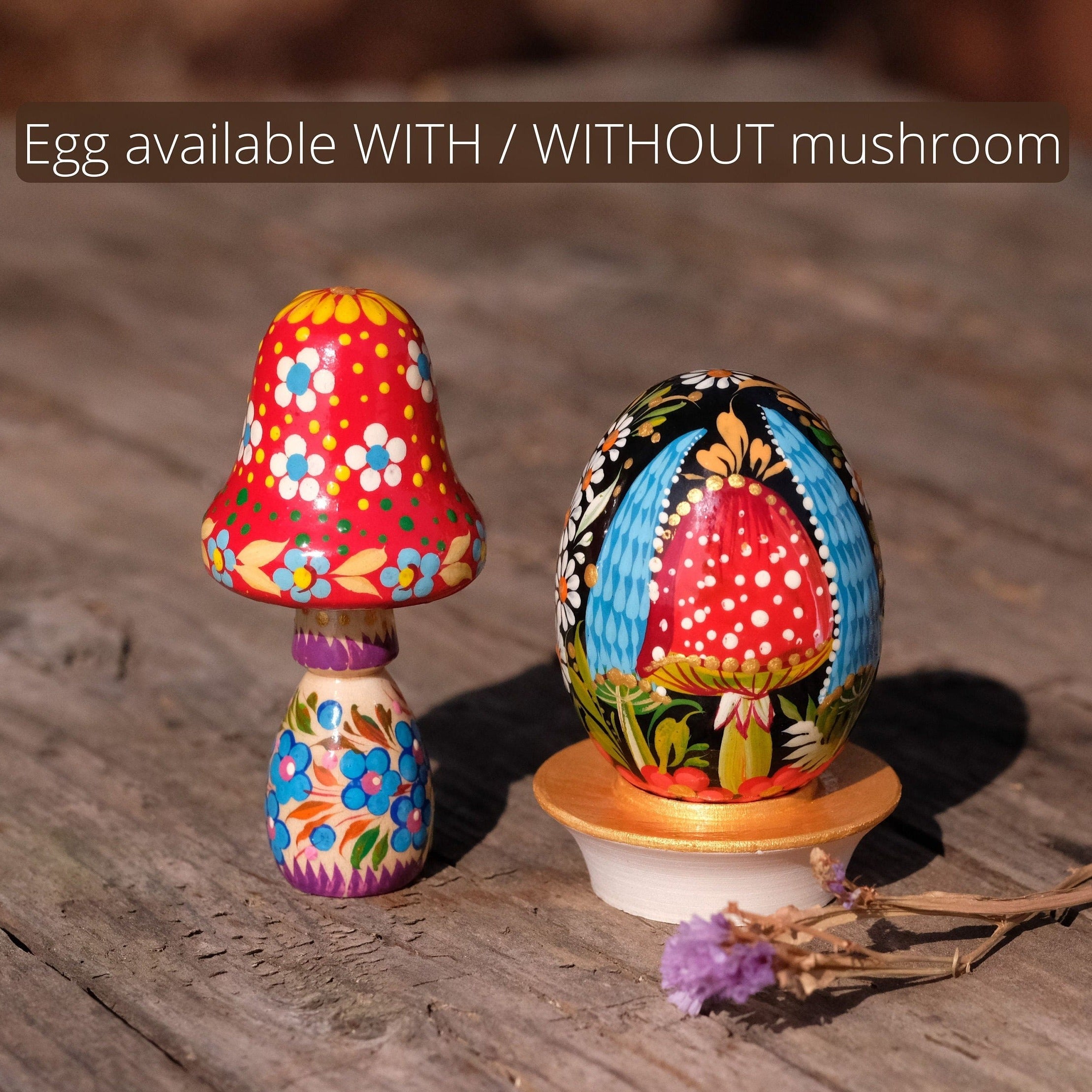 Ukranian Mushroom Easter egg ornament - Hand-painted Ukrainian Pysanky