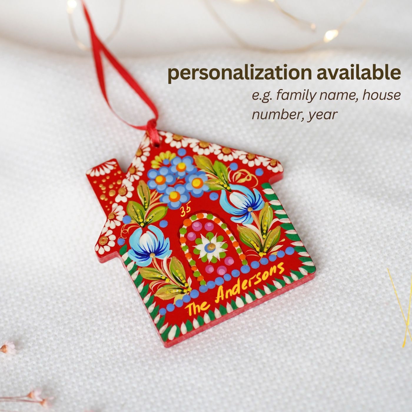 Personalized Painted Wooden Gingerbread House Ornament - Our First Home Ornament, Handmade Petrykivka Art