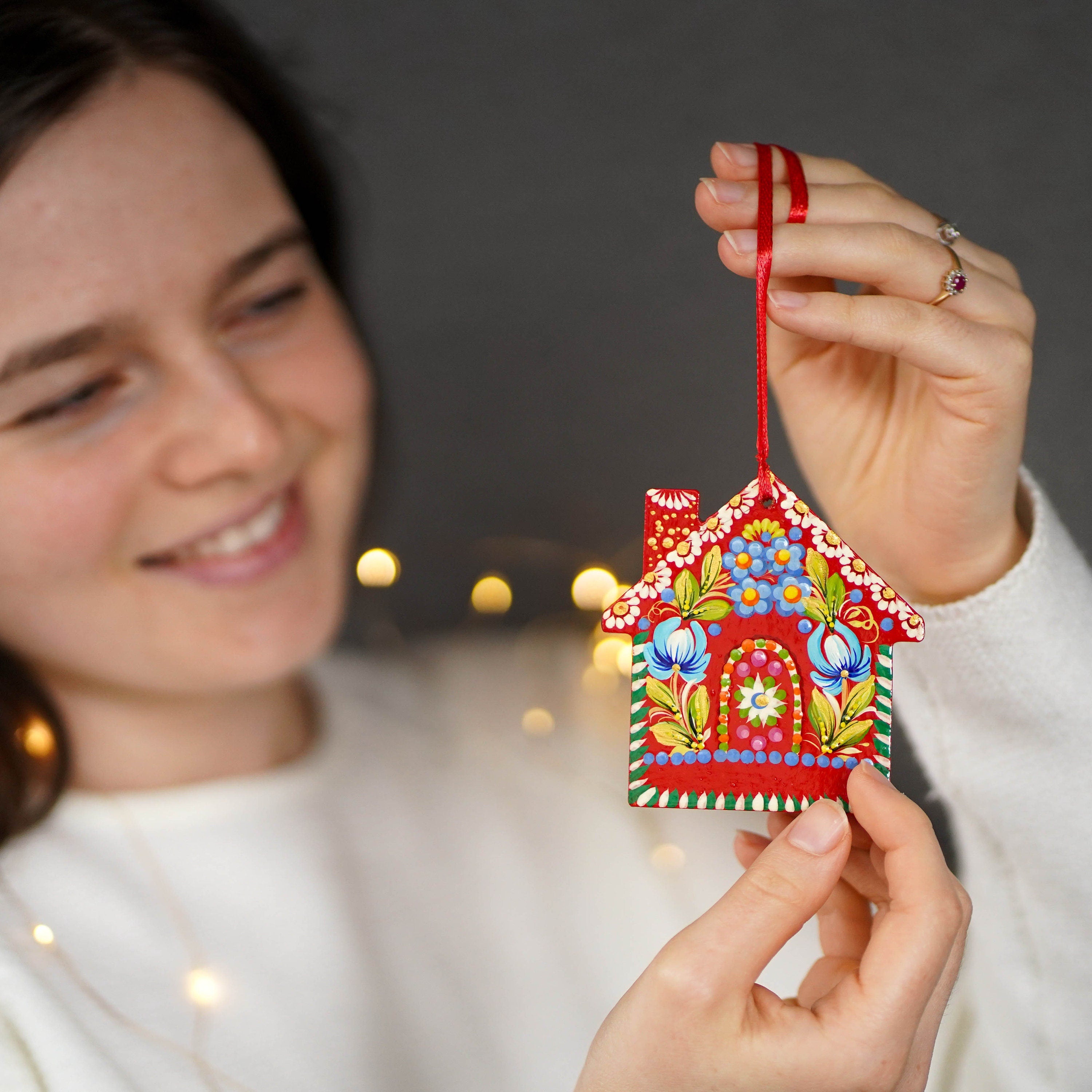 Personalized Painted Wooden Gingerbread House Ornament - Our First Home Ornament, Handmade Petrykivka Art