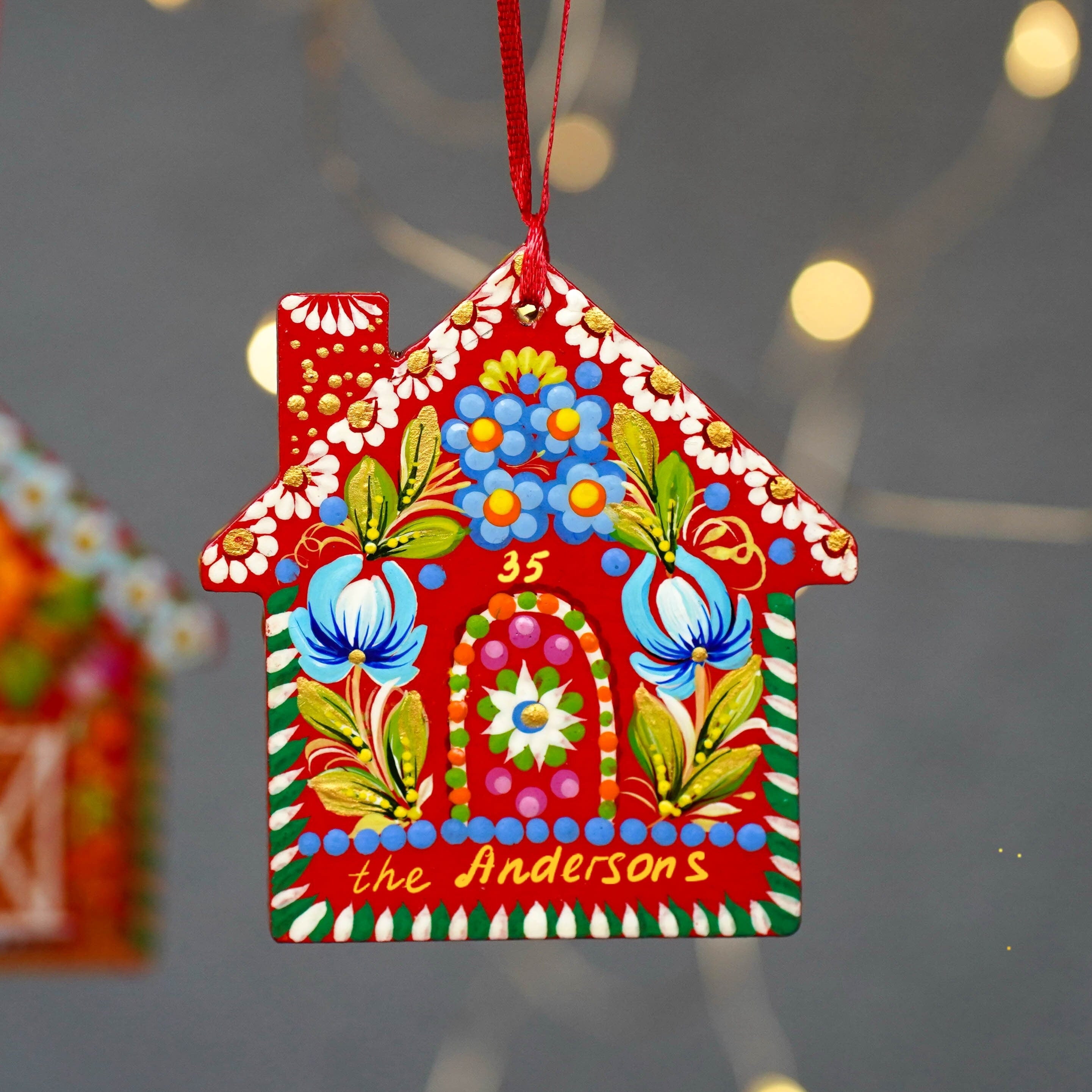 Personalized Painted Wooden Gingerbread House Ornament - Our First Home Ornament, Handmade Petrykivka Art