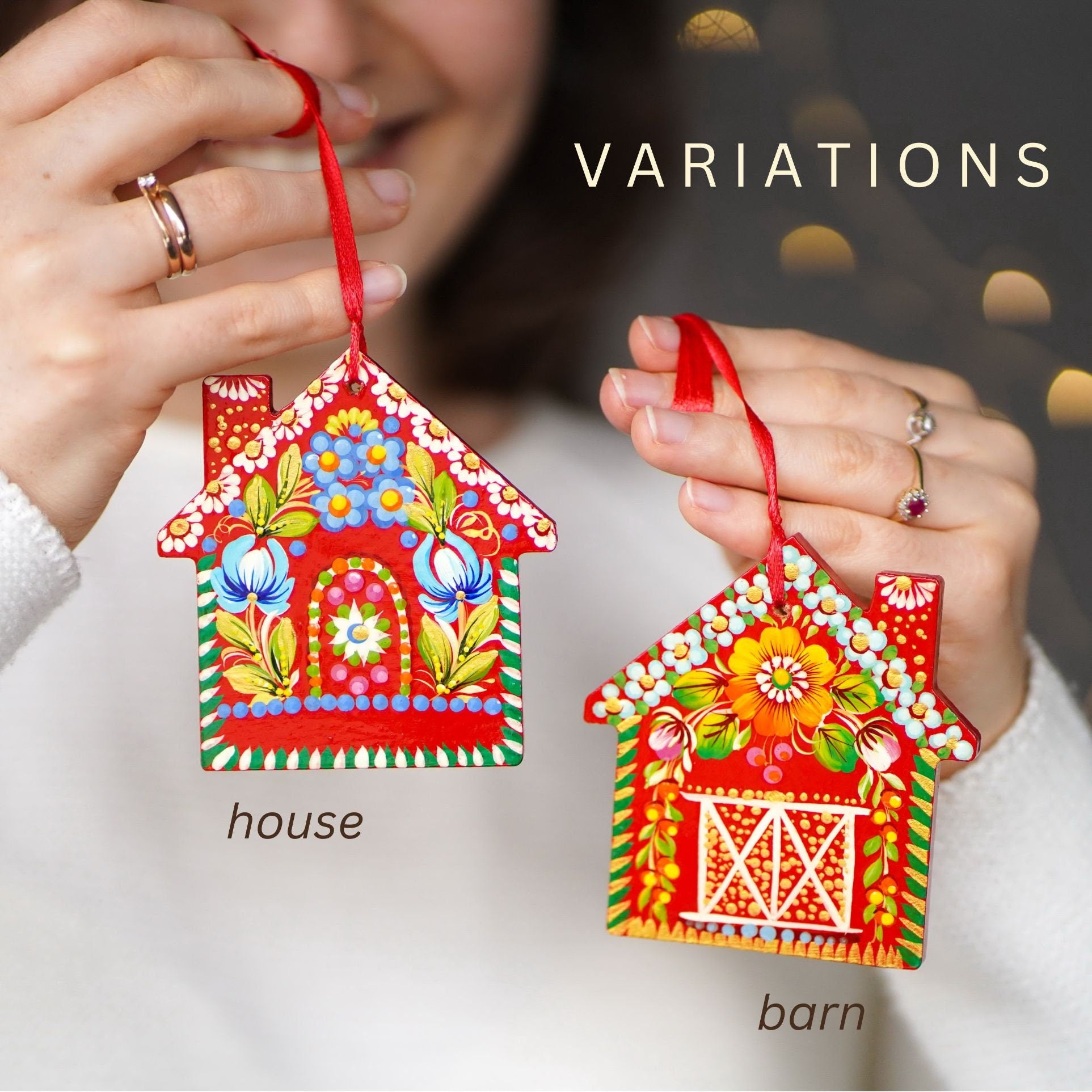 Personalized Painted Wooden Gingerbread House Ornament - Our First Home Ornament, Handmade Petrykivka Art