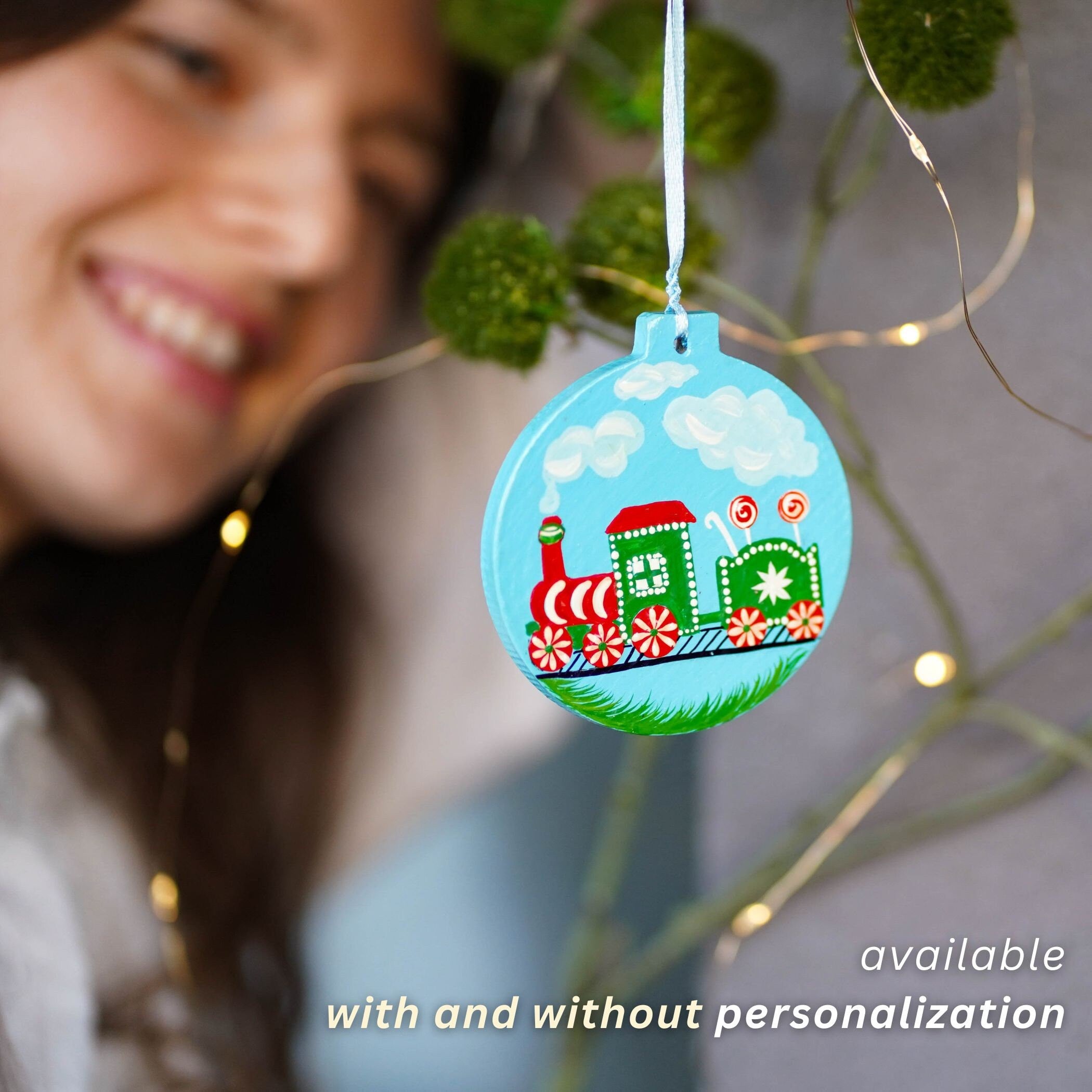 Personalized Train Christmas Ornament - Hand-painted Travel Ornament