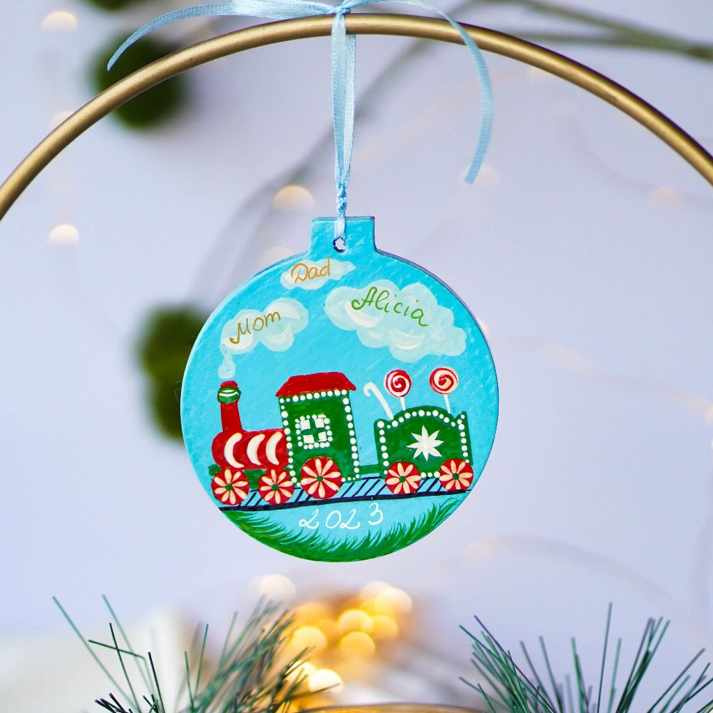 Personalized Train Christmas Ornament - Hand-painted Travel Ornament