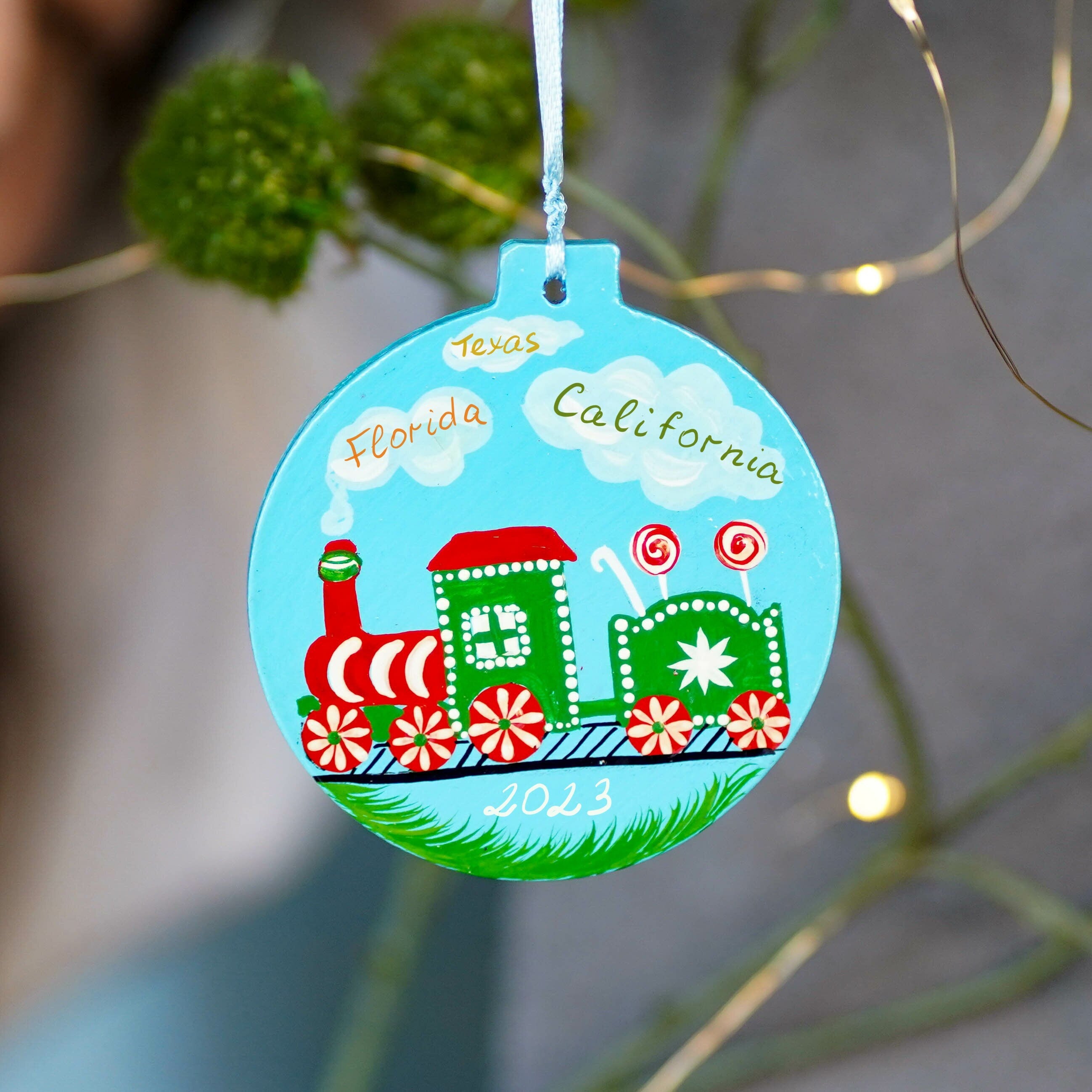 Personalized Train Christmas Ornament - Hand-painted Travel Ornament