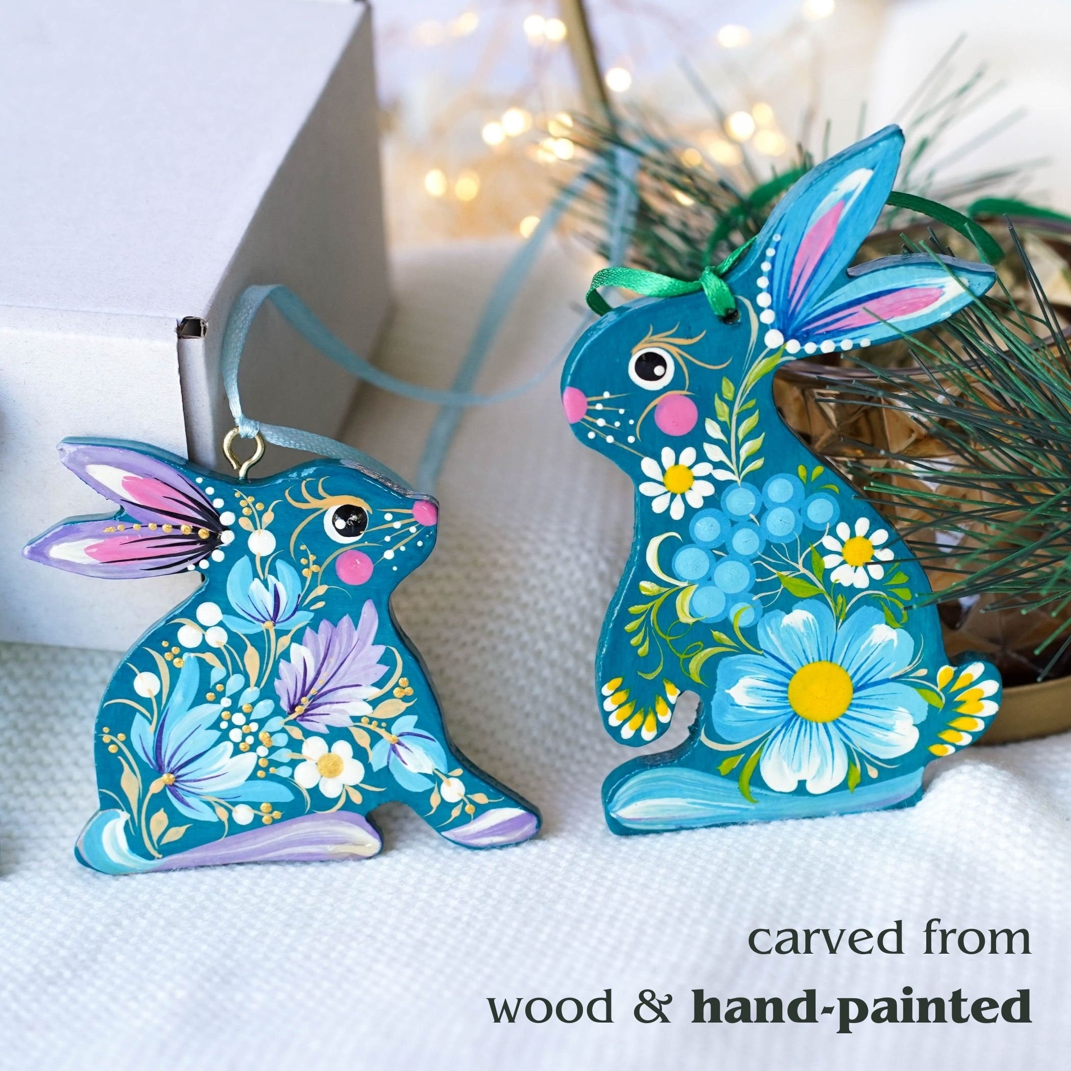 Personalized family Christmas ornament set -Painted Rabbit & bunny ornaments